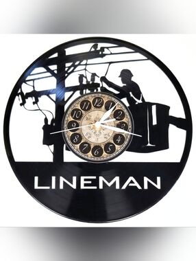 Lineman Vinyl Record Clock | Electrician Wall Art | Trade Gift | Man Cave Deco